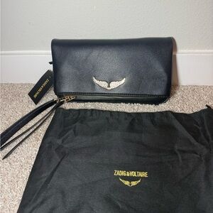 Zadig & Voltaire Black Leather Clutch with dust bag